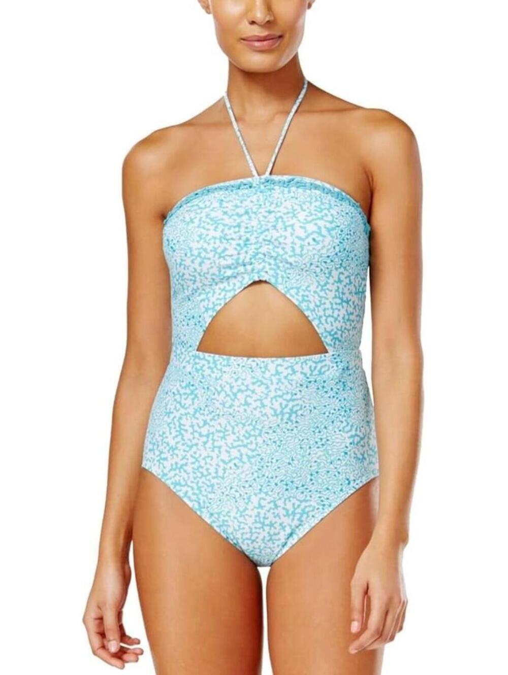 Michael Michael Kors Cutout Halter One Piece Swimsuit Size 4 Blue White